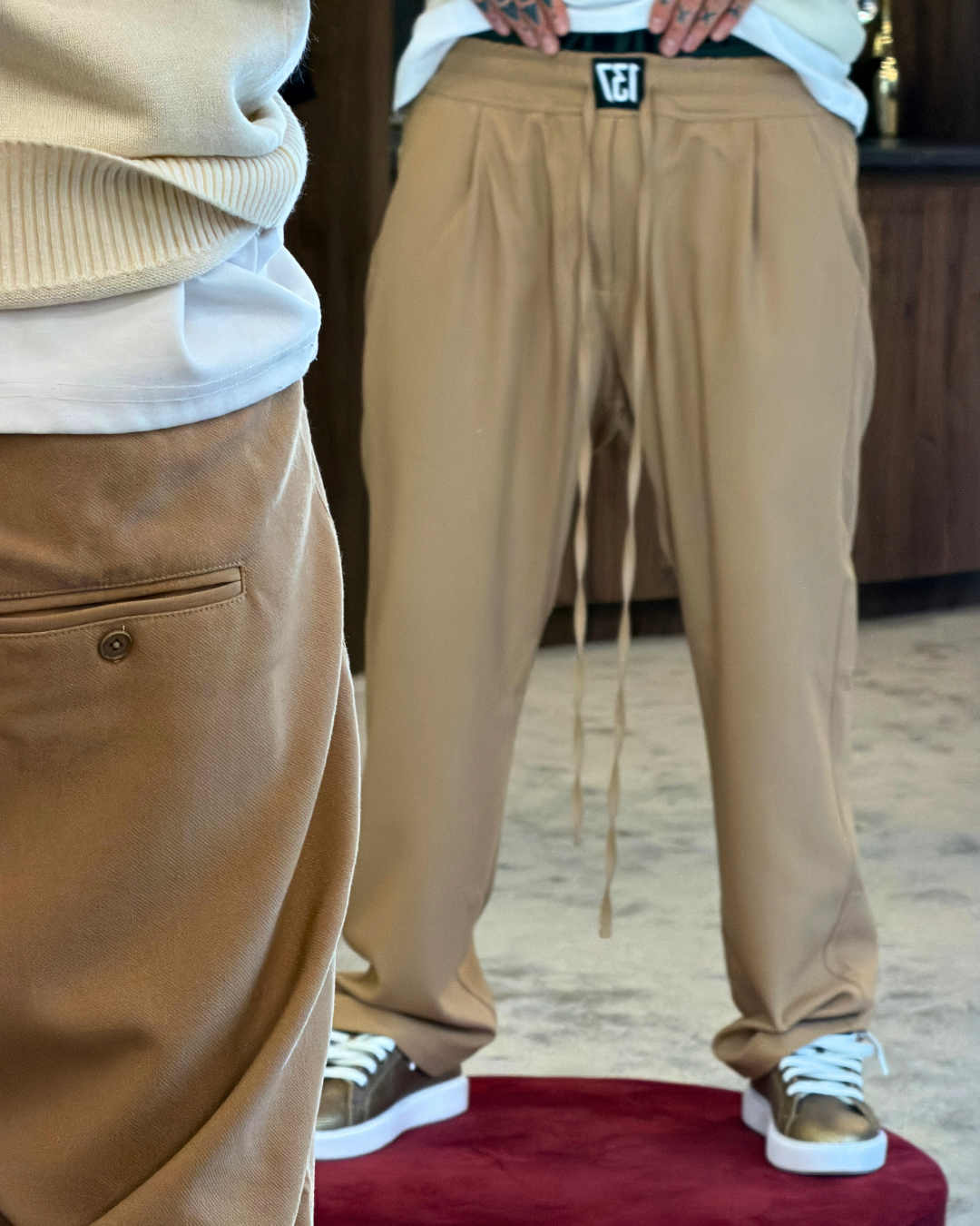 DROP CROTCH PANTS - CAMEL (WOOL BLEND)