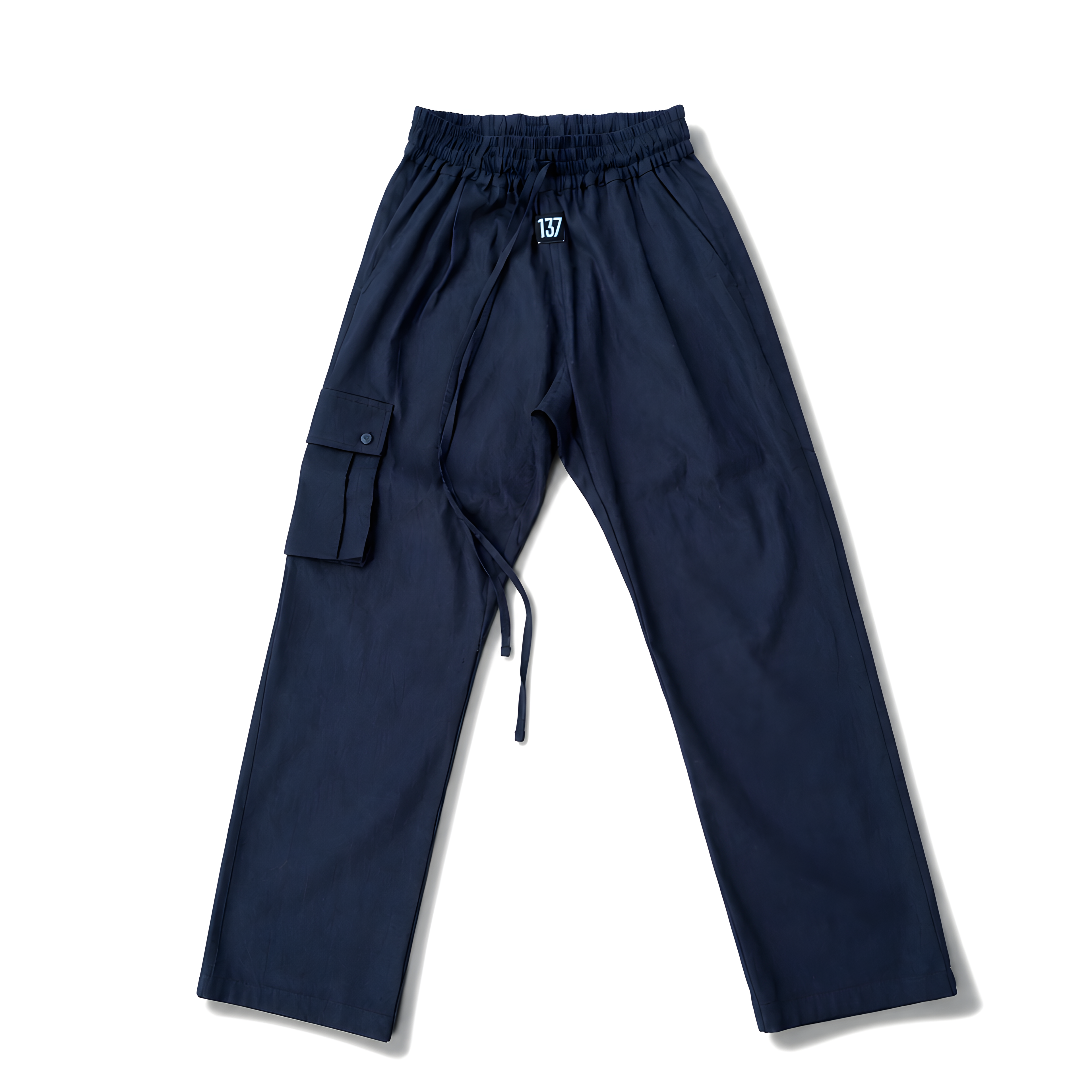 LINEN DROP CROTCH CARGO PANTS - DARK BLUE